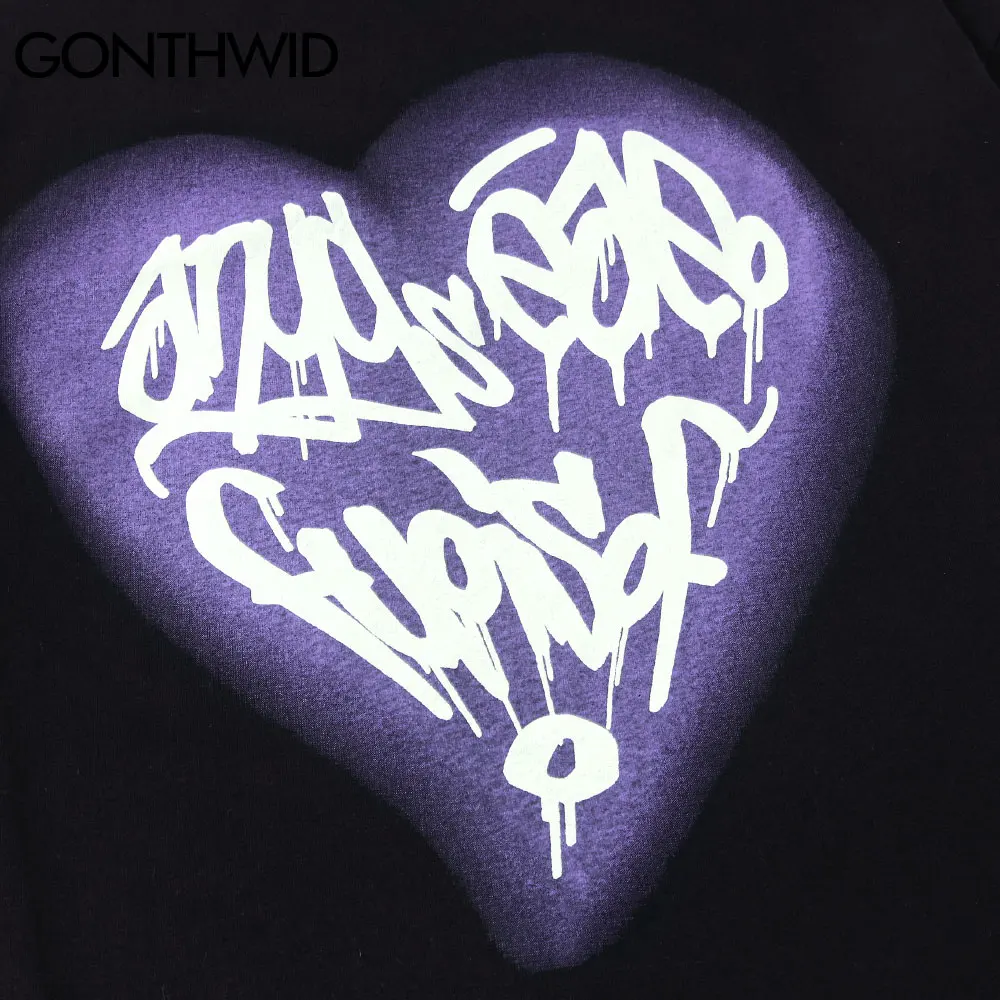 

GONTHWID T-Shirts Streetwear Chain Heart Vampire Love Short Sleeve Tshirts Hip Hop Harajuku Hipster Casual Punk Rock Gothic Tops