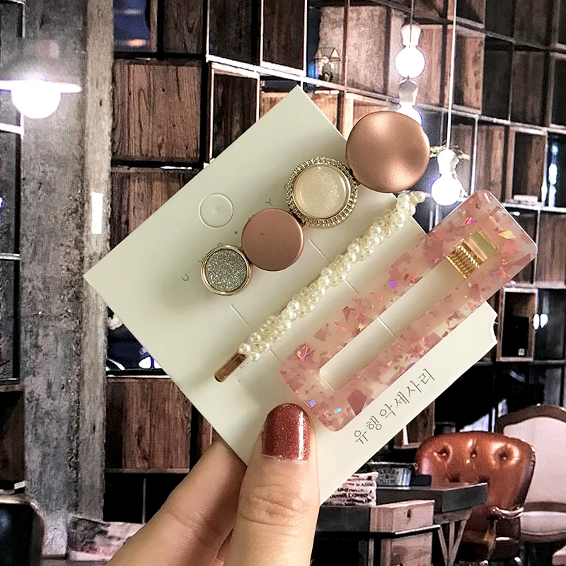 Женские Геометрические заколки с жемчугом пряжки для волос полным аксессуары в