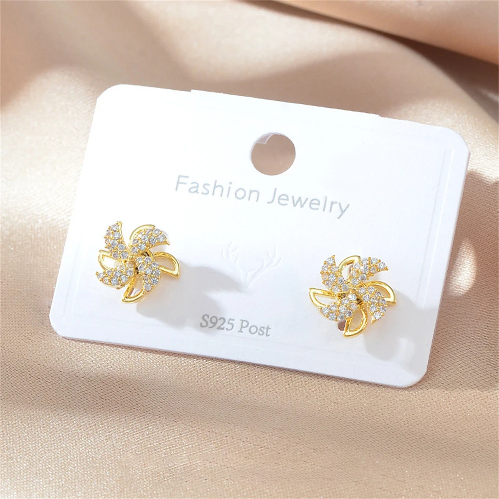 

Ant Angel Rotatable Windmill Shape Silver 925 Needle Earrings For Women Copper Electroplating 18K Gold Zircon Inlaid Jewelry