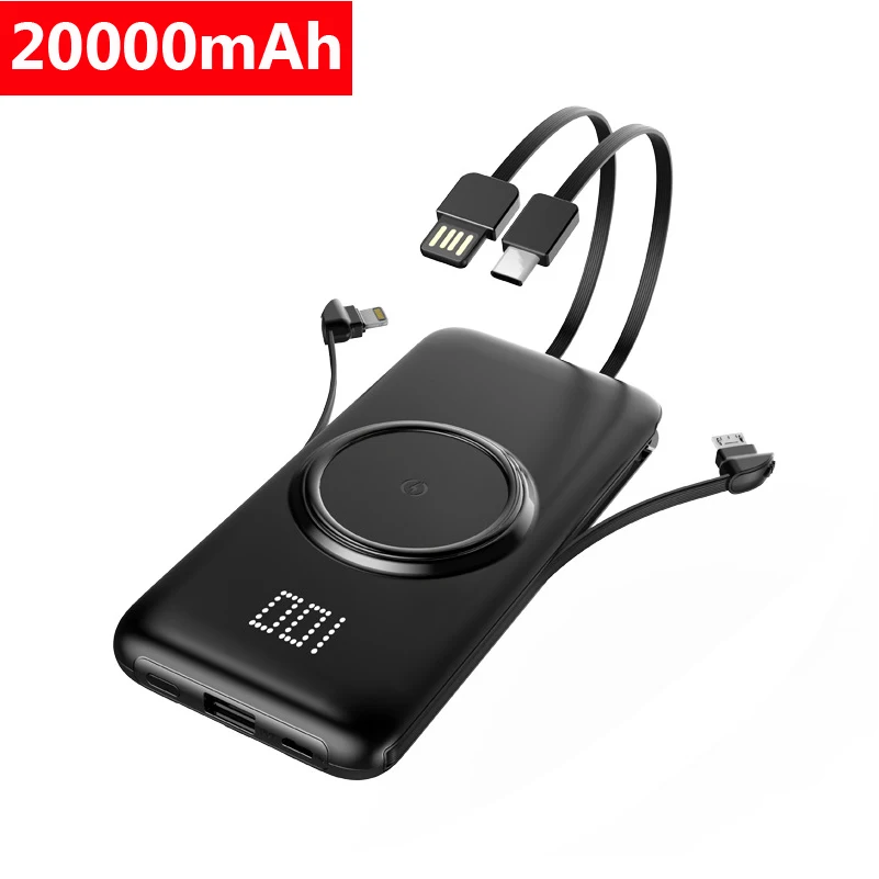 20000 мАч Qi Беспроводное зарядное устройство Power Bank для Xiaomi iPhone Samsung встроенный