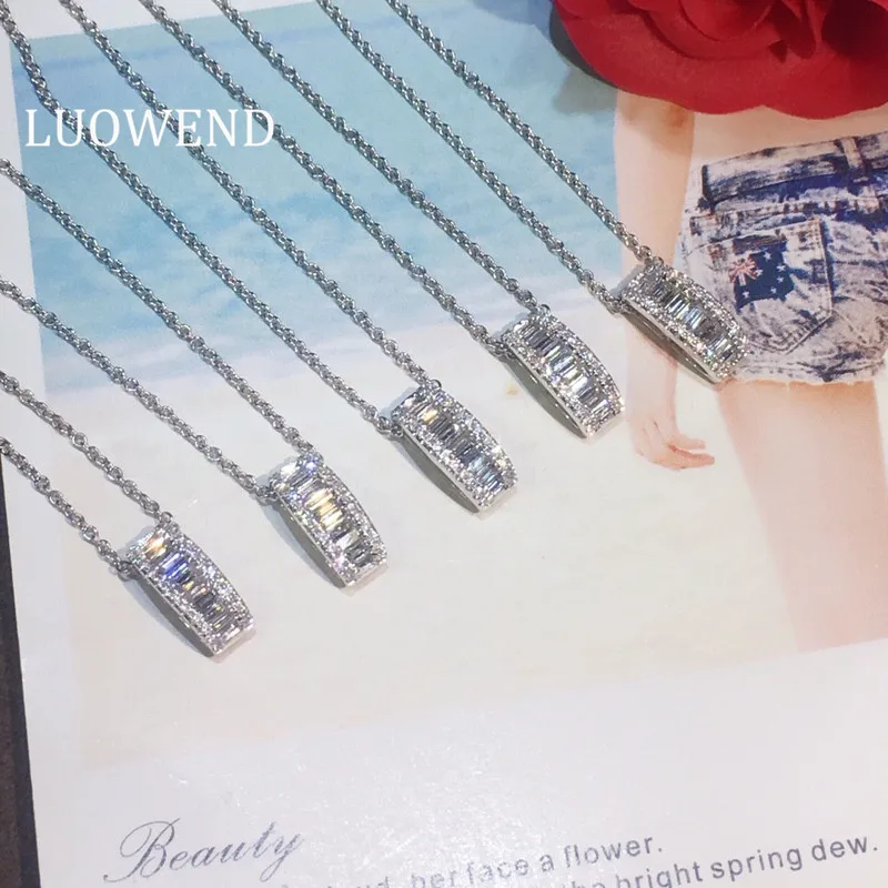 

LUOWEND 100% 18K White Gold Pendant Necklace Fashion Real Natural Diamond Pendant Women Engagement Necklace