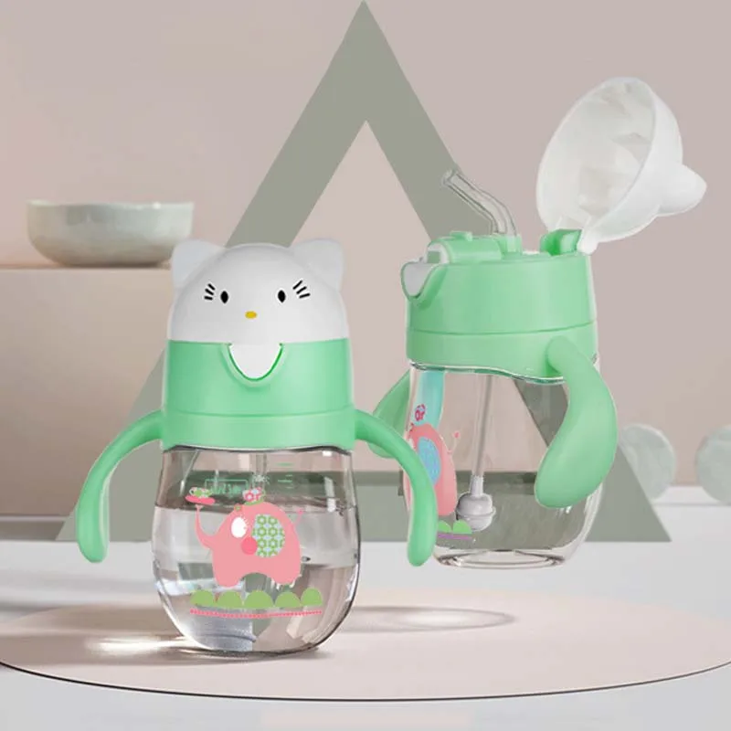 270 мл чашка младенца милые дети учатся питьевой воды соломы ручка бутылки