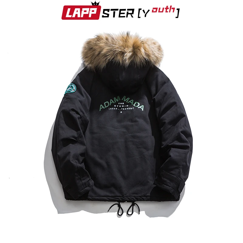 LAPPSTER-Молодежные мужские меховые куртки с капюшоном зимние пальто принтом 2022