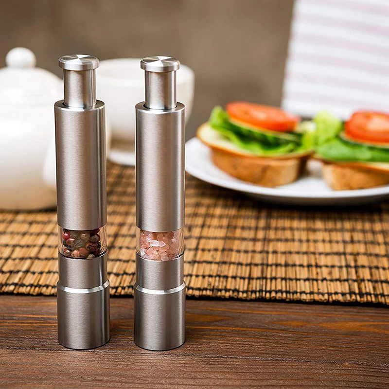 

Manual Pepper Mills Salt Shakers Thumb Push One-handed Pepper Grinder Stainless Steel Spice Sauce Grinders Kitchen 2020i