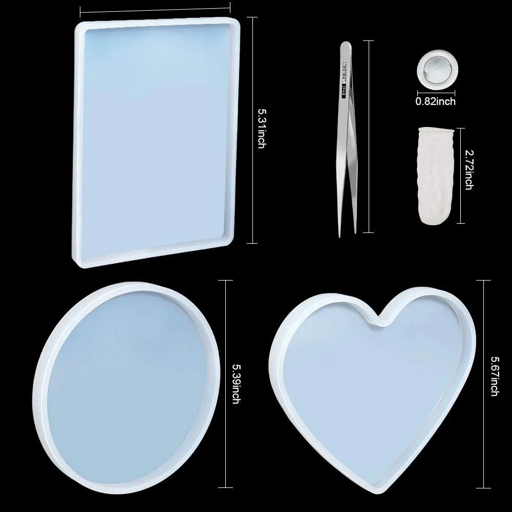 

Oversized Resin Mold Transparent Flexible Epoxy Silicone Molds include Round Rectangle Heart Shaped Coaster Decorative mould