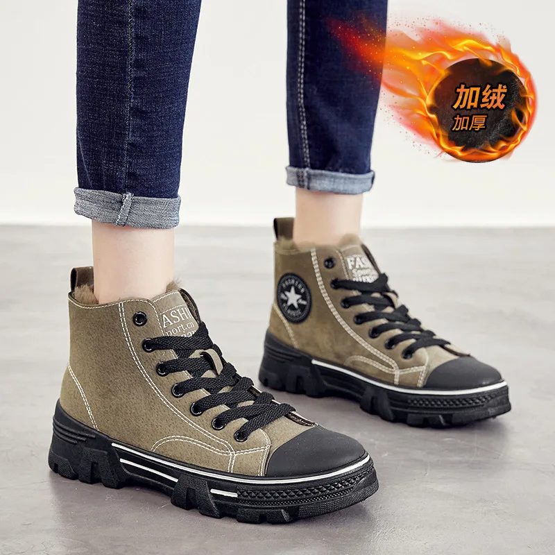 Новые женские зимние ботинки корейский Британский Стиль кожаные кроссовки