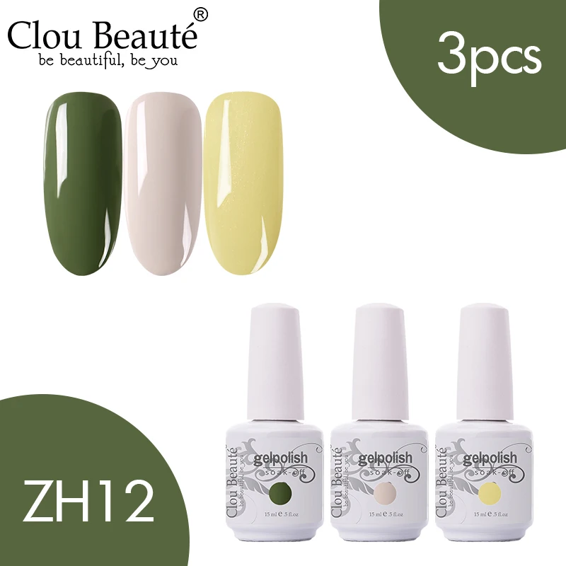 ZH12 Clou Beaute 3 шт. 15 мл Гель-лак набор УФ светодиодный лак для ногтей для маникюра УФ-гель для ногтей Топ УФ светодиодный гель для ногтей Гибридный гель для ногтей - Цвет: ZH12