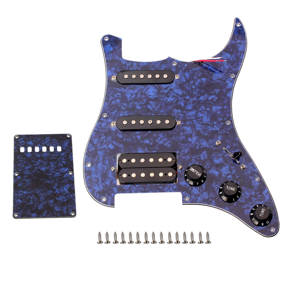 

SSH 11 Hole Loaded Prewired Pickguard Plate Humbucker Pickups Set for Stratocaster ST Electric Guitar, 3Ply Blue