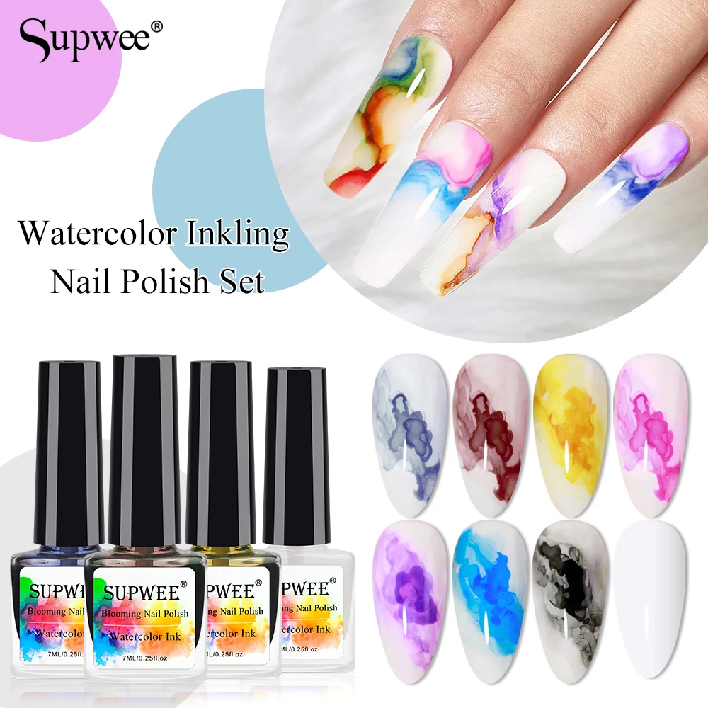 

SUPWEE 4PCS/6PCS Gel Nail Polish Set Watercolor Ink Nail Polish Colorful Blooming Gel Smoke Effect Quick Dry Blossom Gel Varnish