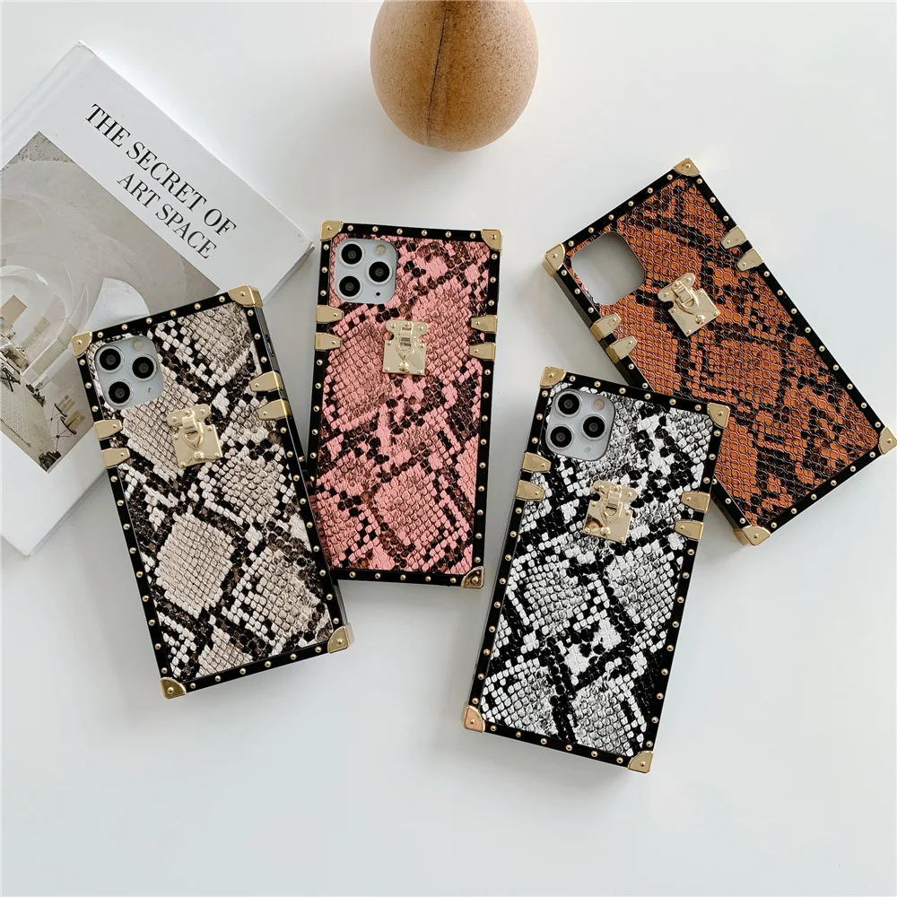 

Square Plating Snake Skin Pattern Phone Case For iPhone 11 Pro Max 12 Pro Max MINI 8 7 Plus Xr XsMax X Xs Anti Falling Shell