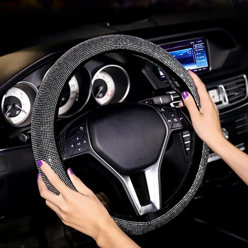 Шикарный Блестящий чехол со стразами для рулевого колеса автомобиля из