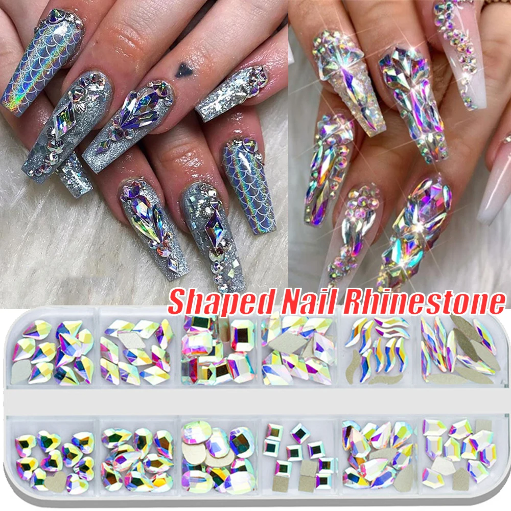 

120Pcs/Box Mixed Design Rhinestone Diamond Flat Back Rhinestone Glitter Glass Nail Art Crystal 3D Nail Art Manicure Decoration
