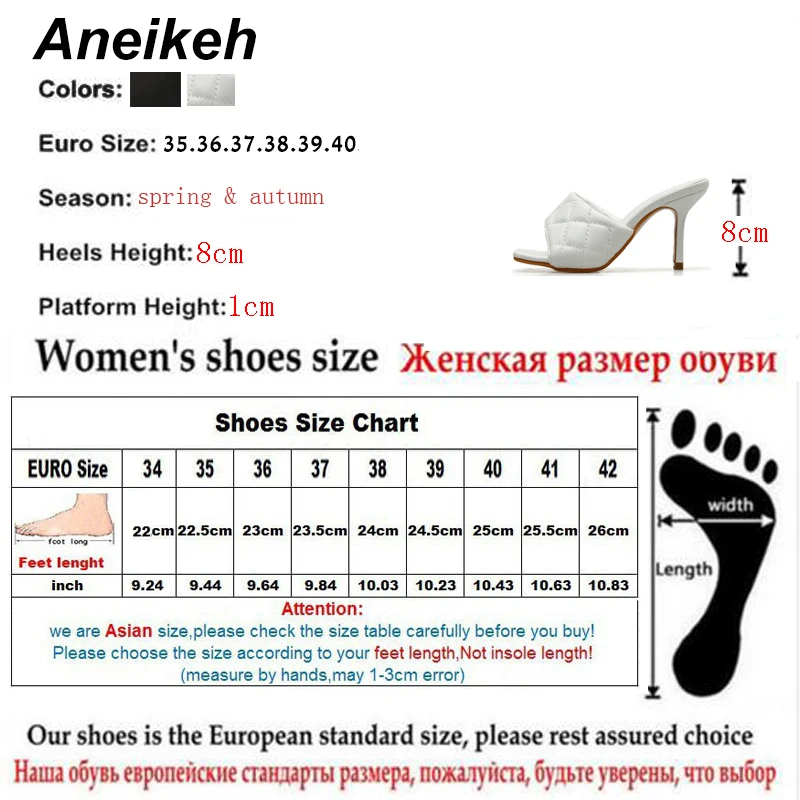

Aneikeh Fashion PU pattern PU Square head Peep Toe 8CM High Heel Slippers Summer Fashion Slip On Thin Heels Slides Women Mules