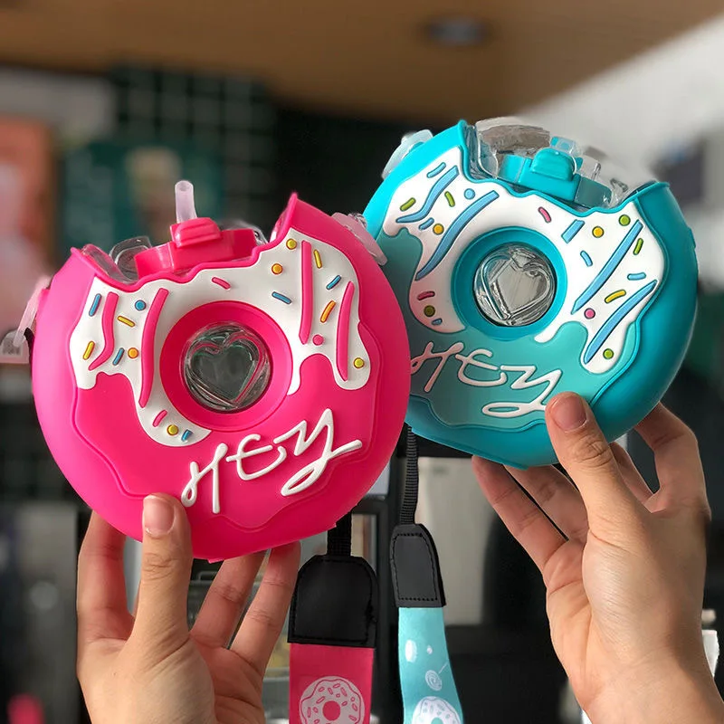

Cute Cartoon Baby Donut Water Bottle with Straw Strap Anti-fall School Travel Drink Cup Portable Doughnut Water Kettle Drinkware