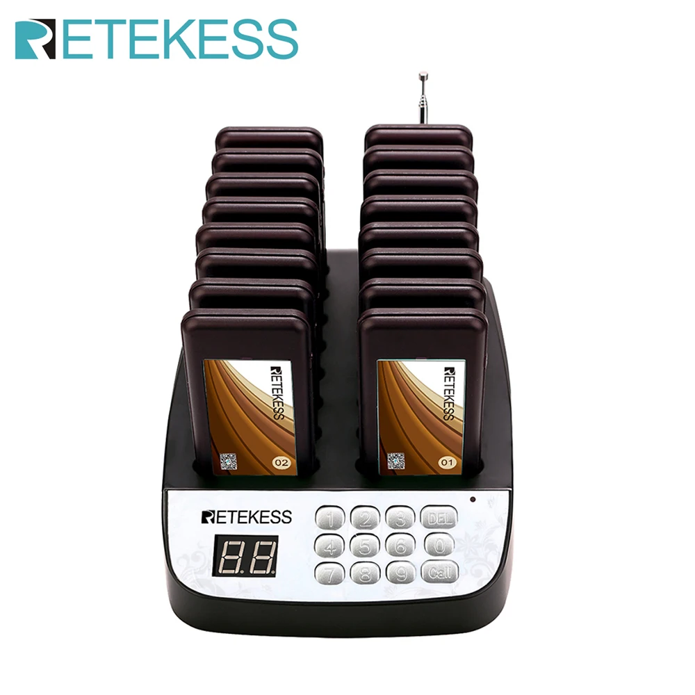 Retekess T113 Restaurant Pager Guest Paging System 16 Beeper Buzzer Receivers One Button Mute For Coffee Food Court Church Nurse