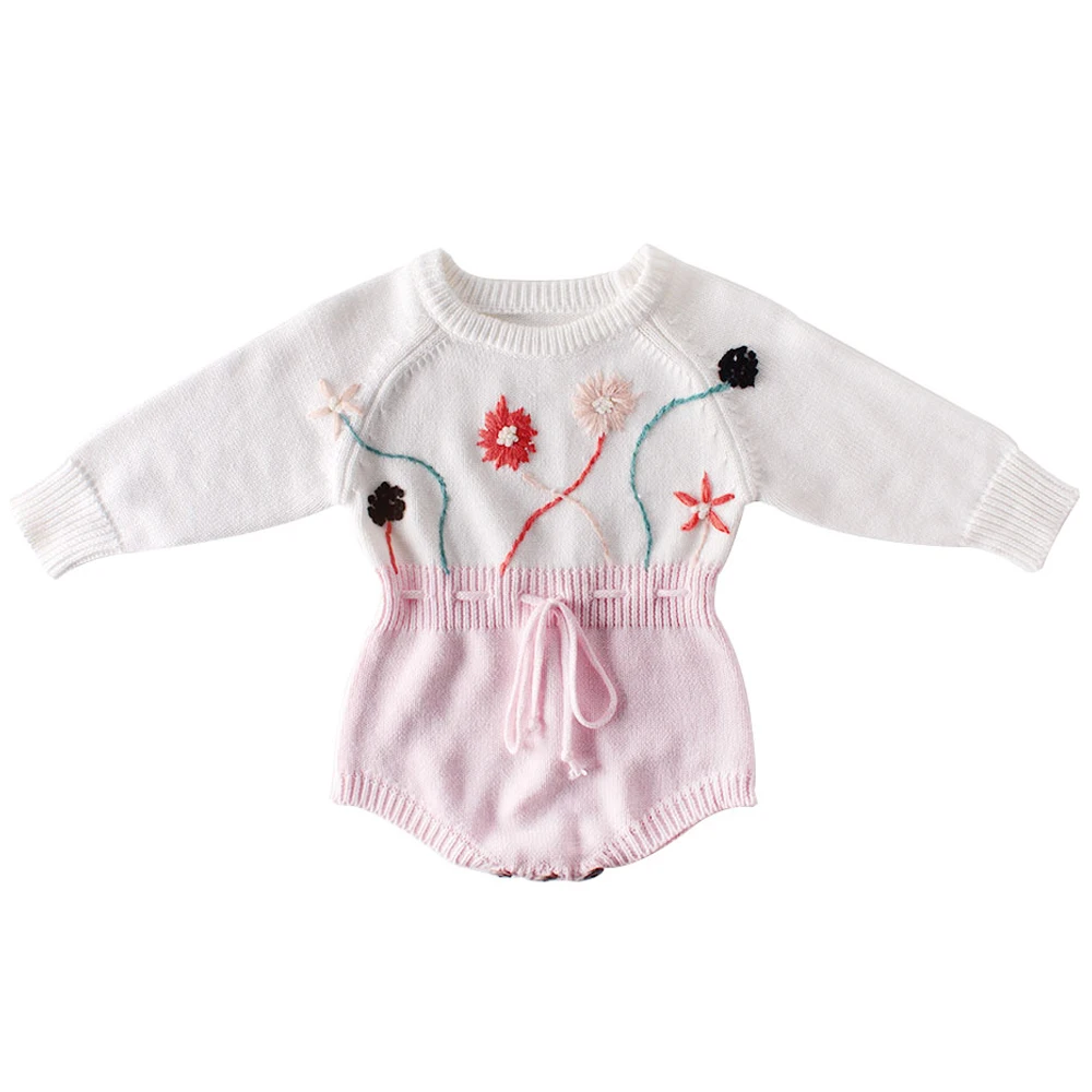 Детский комбинезон зимний для девочек вязаный хлопковый свитер новорожденных