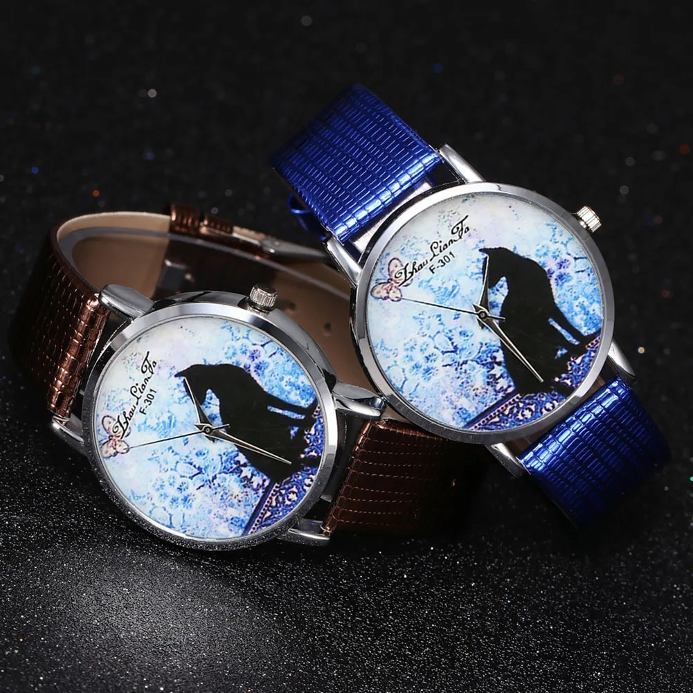 

Simple Men Quartz Watch Couple Watches Women Faux Leather Casual Watch With Retro Printed Reloj Mujer