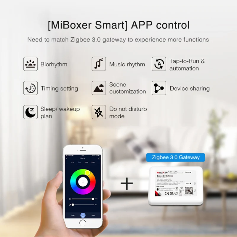 

New Zigbee 3.0 E27 12W LED Bulb RGB+CCT Lamp FUT105Z AC100~240V Miboxer Music Smart Light Works with Hue Alexa Echo Google Home