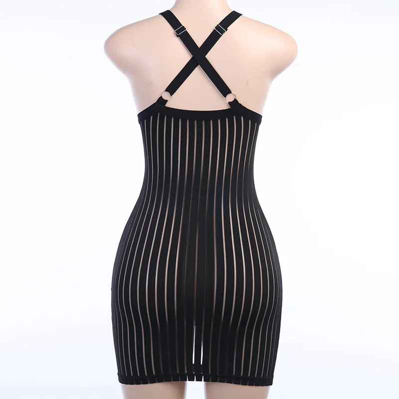 

BKLD Sexy Black Striped Mesh See-through Mini Dresses Women 2020 Summer Sleeveless Party Night Club Bodycon Short Dress Women