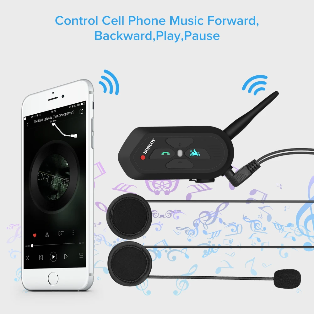 Boblov 2 комплекта V6 Pro Водонепроницаемый 1200 м Мотоциклетный беспроводной BT-3.0 шлем