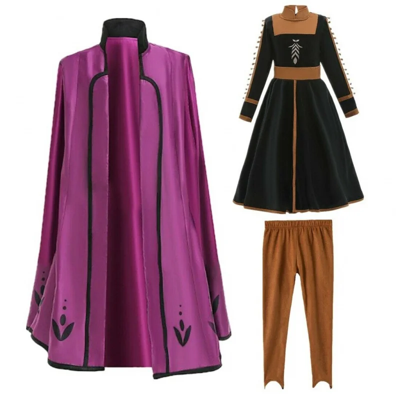 

Маскарадное платье принцессы «Холодное сердце», костюм Анны, штаны для вечеринки, одежда, пальто, комплект из 3 предметов