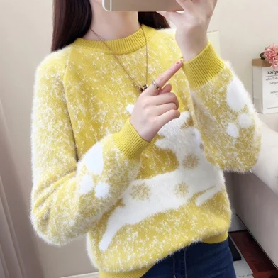fluffy sweater Уродливый Рождественский свитер с оленем, водолазка, кашемировый свитер для женщин, высокий ворот, пушистый мех, зимние свитера, Pull Femme - Цвет: fluffy sweater