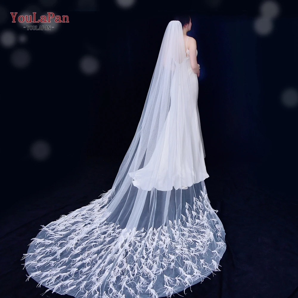 

YouLaPan V22 Cathedral Wedding Veil with Feather Bridal Veil Long Veil with Shine Wedding Veil Luxury Wedding Veils Bridal Veil