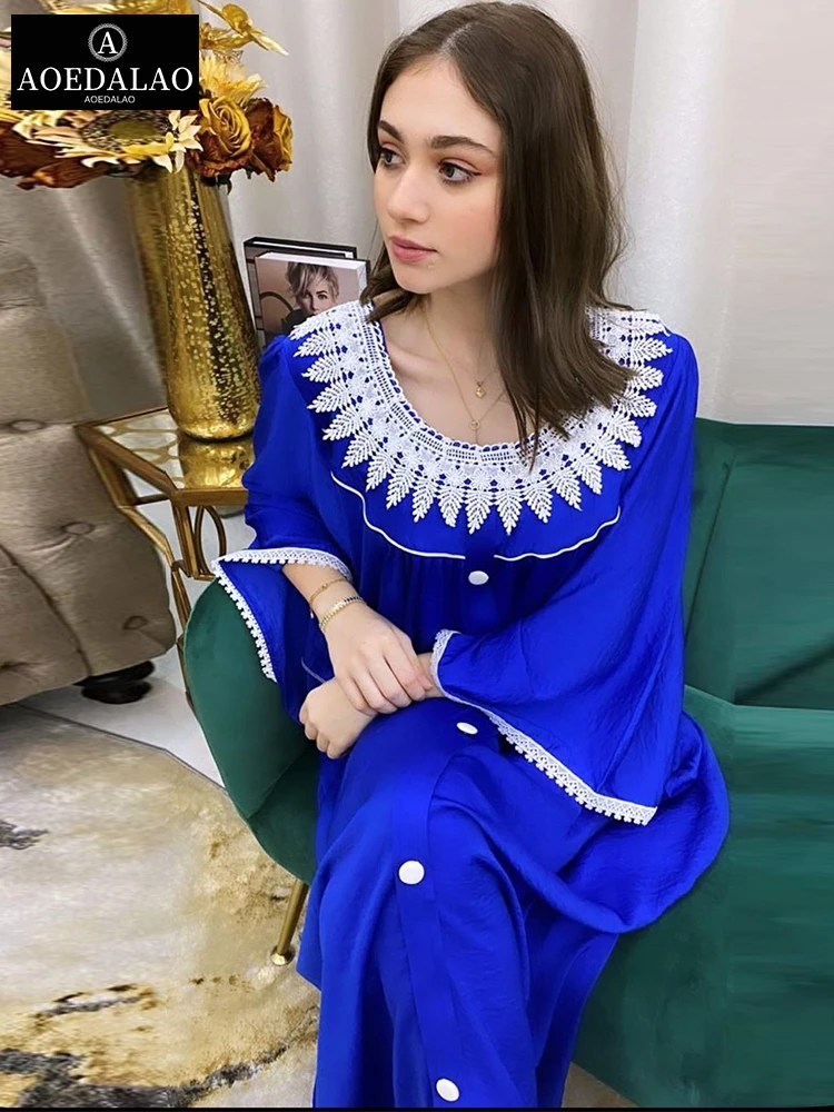 

Индийское платье для женщин, Турецкий Арабский Дубай Jalabiya, кафтан, кружевная абайя в стиле пэчворк, осень 2020, мусульманская одежда с длинным ...