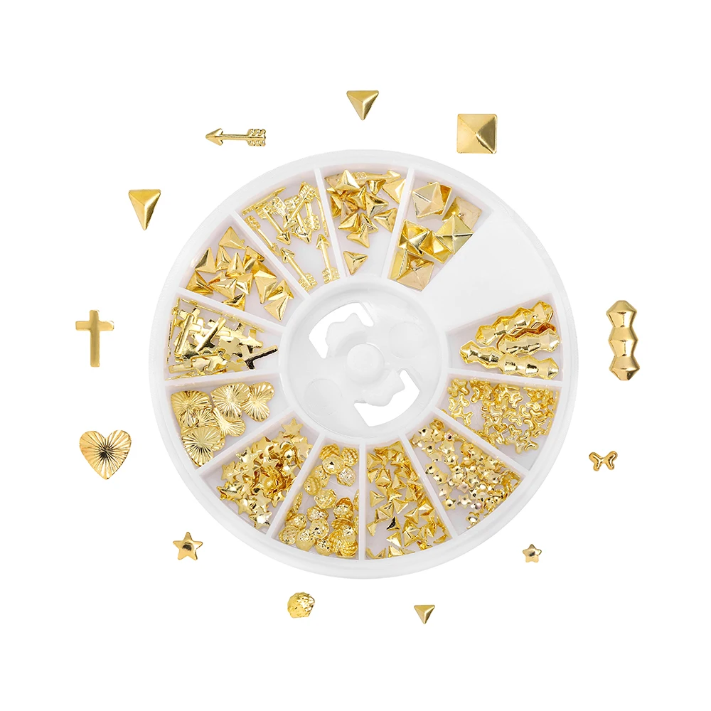 1 коробка Смешанная рамка металл золото дизайн ногтей сердце звезда ювелирное