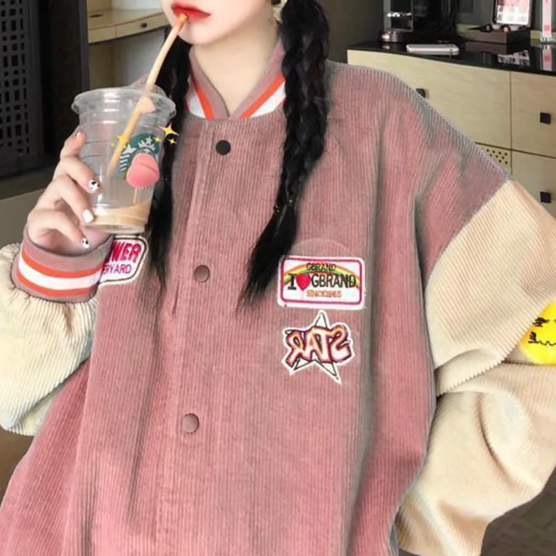 Вельветовое длинное пальто для девочек Куртка-бомбер Женская бейсбольная форма