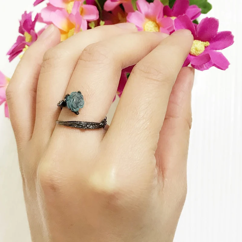 Модные Винтажные креативные парные кольца черного цвета с розовыми цветами и