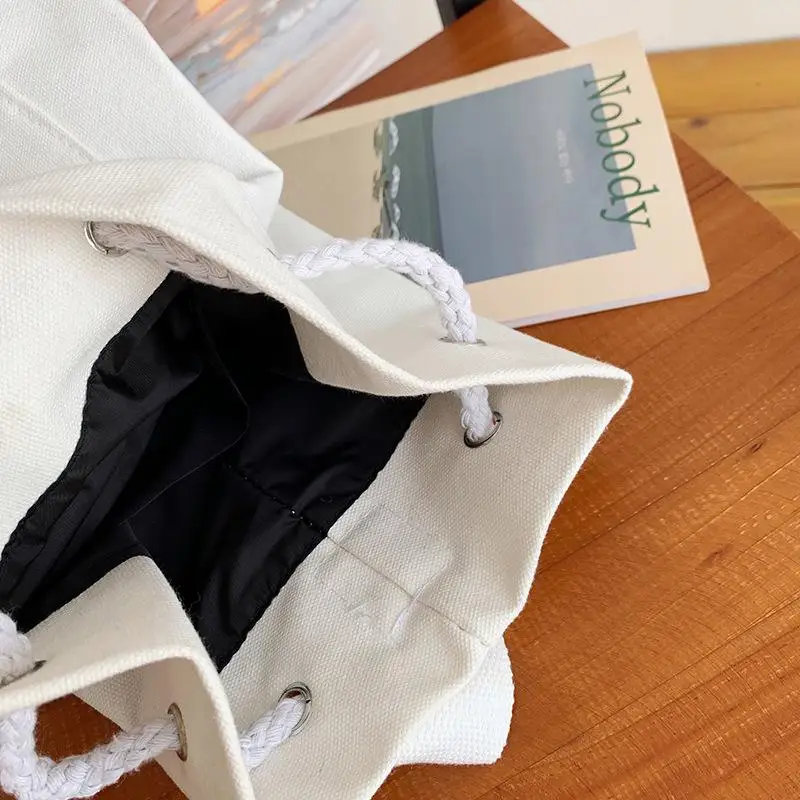 

Casual Canvas Drawstring Women's Shoulder Bag New Solid Color Bucket Crossbody Bags for Women Brands Pleated Messenger Bag Woman