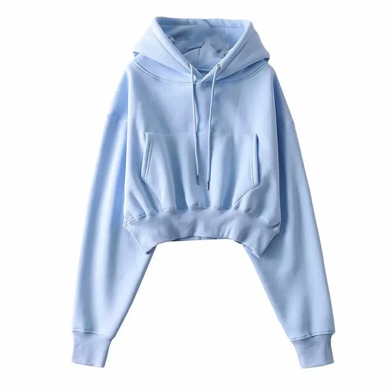 

Autumn and winter women's plus velvet hooded sweater women pure color thick short hoodie sweater
