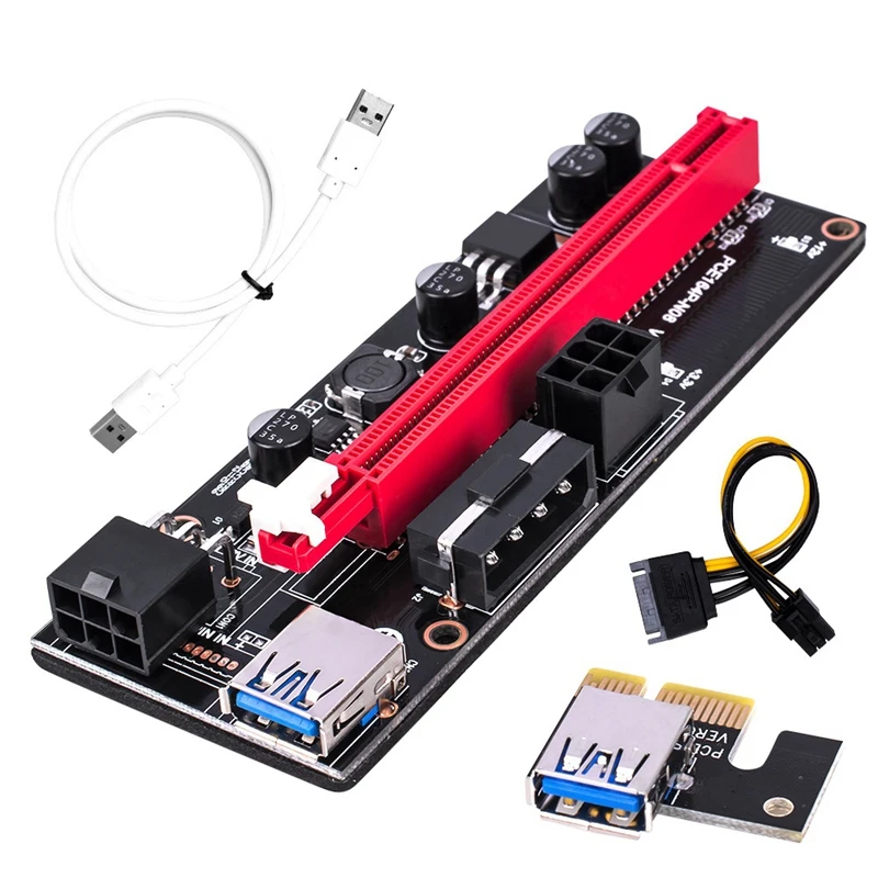 

6 Pcs Ver009S PCI-E Adapter Card PCIE1X to 16X 6Pin Image Adapter Board USB3.0 Extension Cable Used for BTC Mining