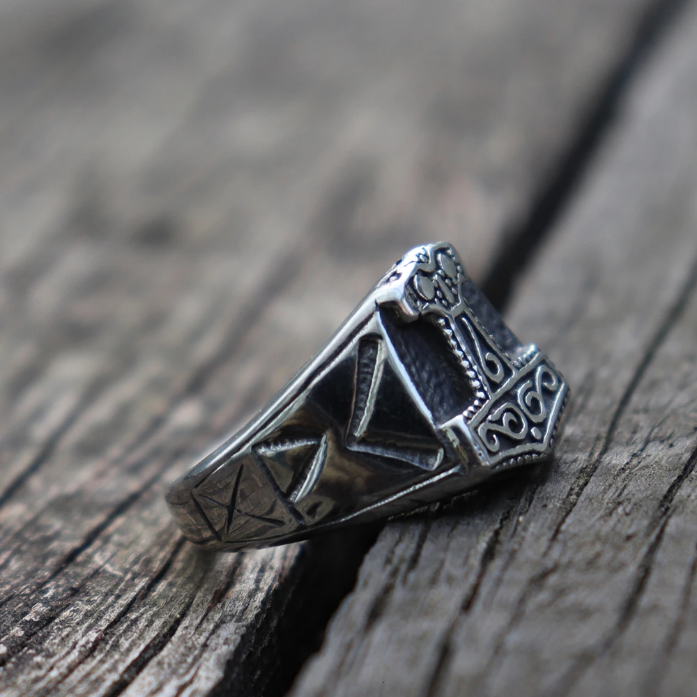 Мужские Викинг один Mjolnir кольцо из нержавеющей стали Тор молоток руны кольца-Амулеты скандинавские байкерские ювелирные изделия