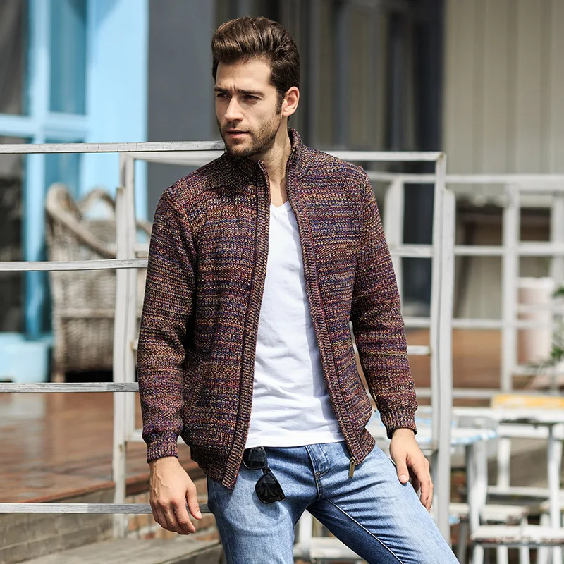 

Winter Men's Sweater Zipper Long Sleeve Stand Collar Knitting Thicken Warm Wind Proof Casual Fashion Male Quality Cardigan
