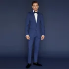 Темно-синие облегающие Свадебные смокинги из двух предметов одежда для жениха с отложным воротником индивидуальный заказ деловой мужской блейзер брюки для выпускного вечера