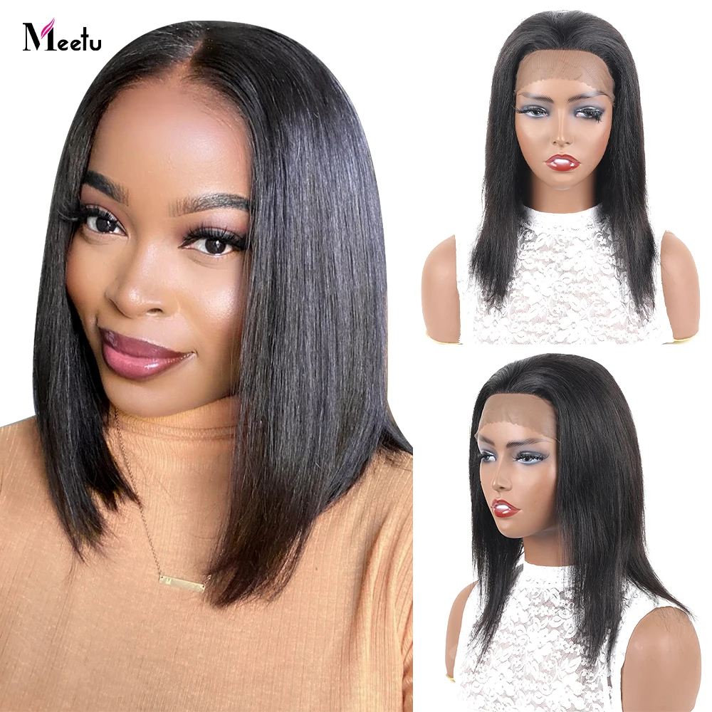 

Meetu Straight Lace Wigs 100% Human Hair Wigs 13x2 Lace frontal Wig Natural Black Color Brazilian Wigs fro Women