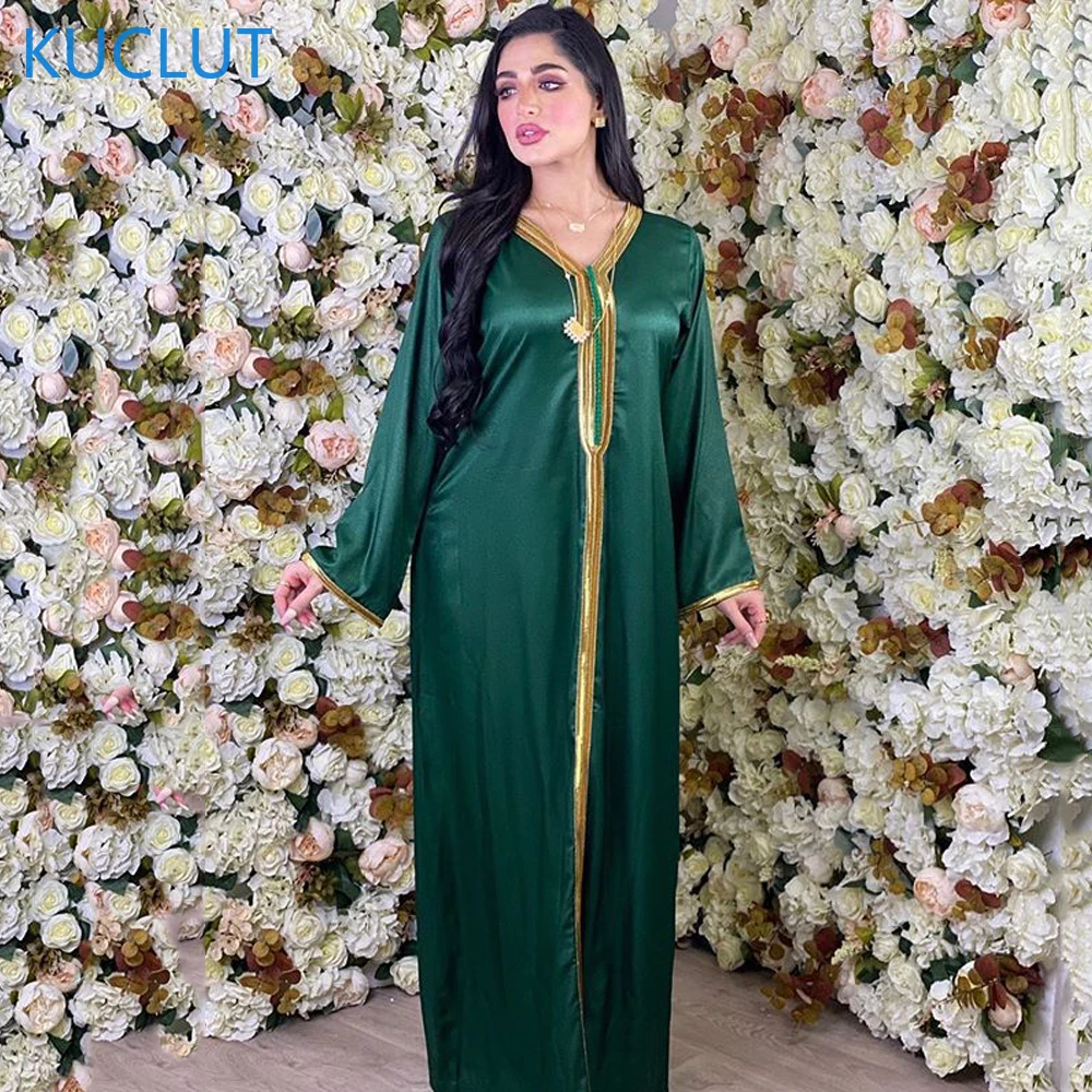 

2021 Islamic Clothing Gold Ribbon Patchwork Abayas For Women Caftan Marocain Muslim Fashion Long Dresses Evening Gowns Ramadan