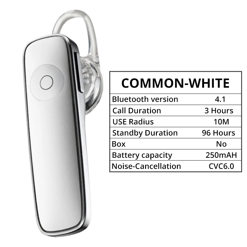 Common-White Bluetooth наушники, беспроводные наушники, стерео наушники, спортивные наушники с микрофоном, гарнитура для телефона и музыки - Цвет: Common-White