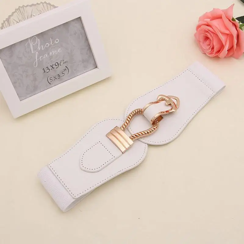 

Luxury Fashion Girl Elastic Belt New Dress Skirt Elastic Wide Waist Seal Gold Round Buckle Women's Decorative Belts