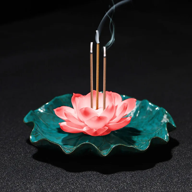 

The Antique Worship Incense Holder for Incense Sticks Ceramic Lotus Burner Zen Coil Incense Plate , Blue and Rose Have 3 Holes