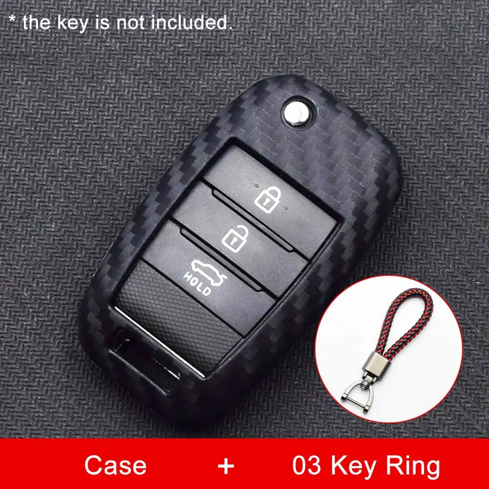 Case and 03 Key Ring УГЛЕРОДНЫЙ силиконовый чехол для ключей от машины для KIA KX5 Rio Sportage QL Ceed Sorento Cerato K2 K3 K4 K5 Складной Дистанционный чехол для ключа чехол сумка - Название цвета: Case and 03 Key Ring