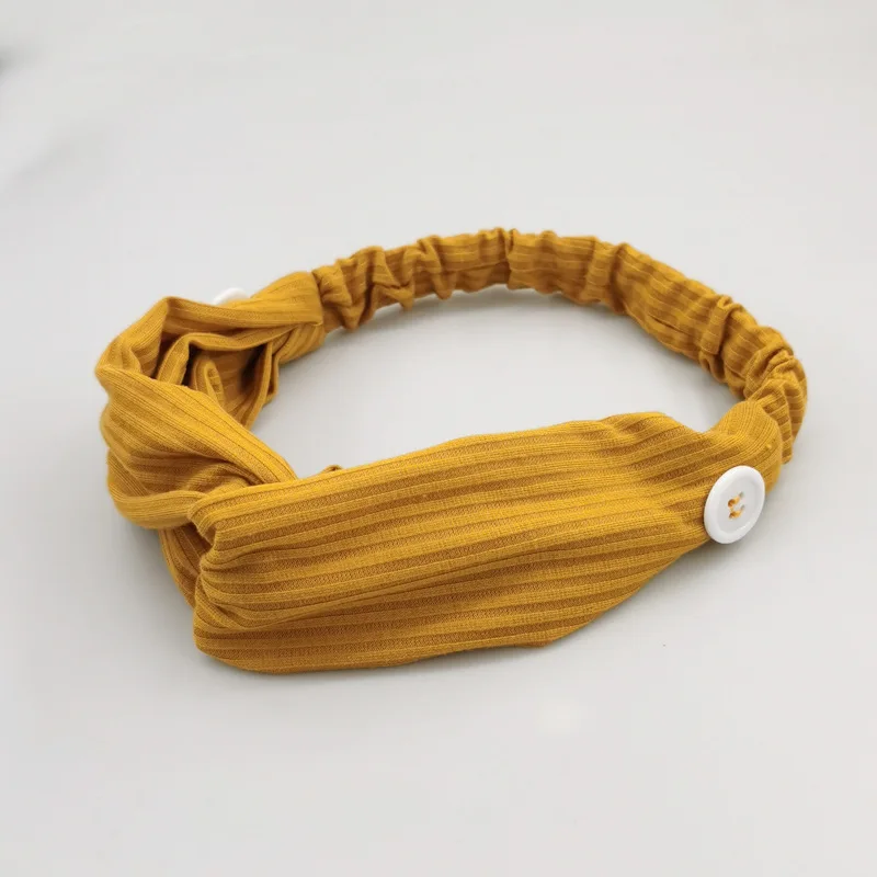 

Cross Knot Female Button Hair Band Hair Ribbon Women Mask Holder Elastic Headband Head Wrap Bandana Pure Color Hair Accessories