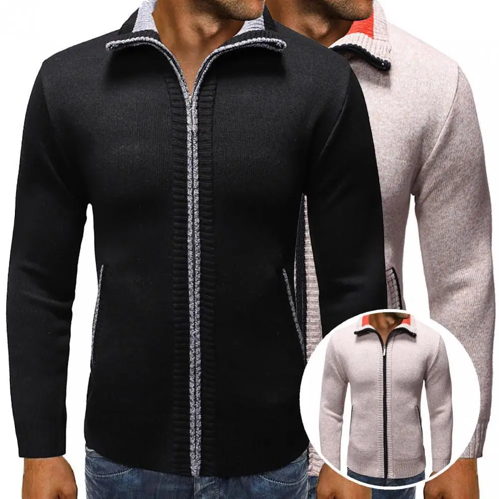 

Fashion Men Cardigan Ribbed Cuff Comfy Solid Color Simple Men Cardigan Knitted Jacket Sweater Coat