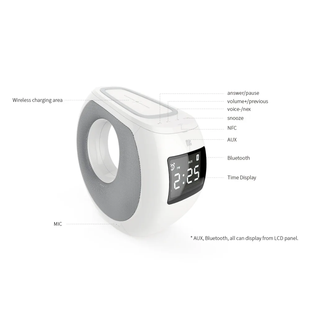 Nillkin многофункциональное Беспроводное зарядное устройство qi+ bluetooth-колонки+ Портативный будильник+ ВЧ-вызов+ NFC пара+ ЖК-дисплей уютный простой