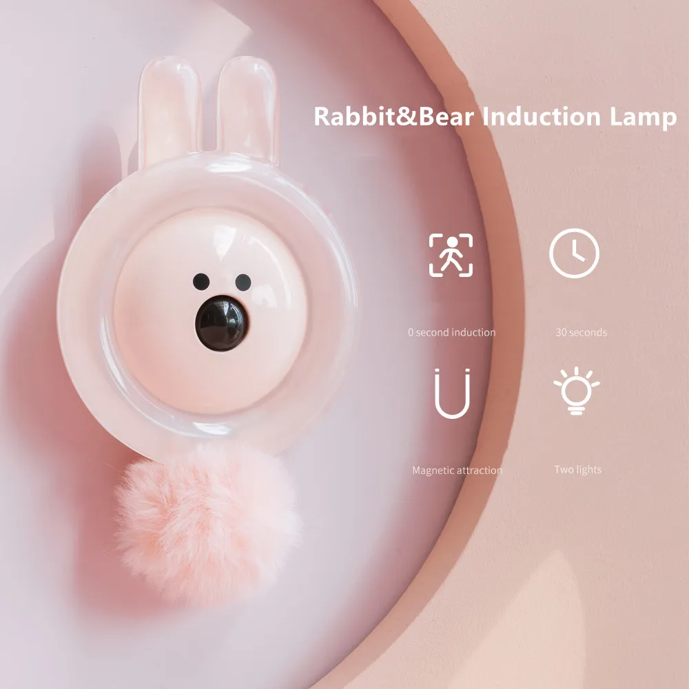 

Cute Rabbit Bear Human Body Induction Lamp Bedroom Bedside Cabinet Corridor Magnetic Suspension Cartoon Home Creative LED Light