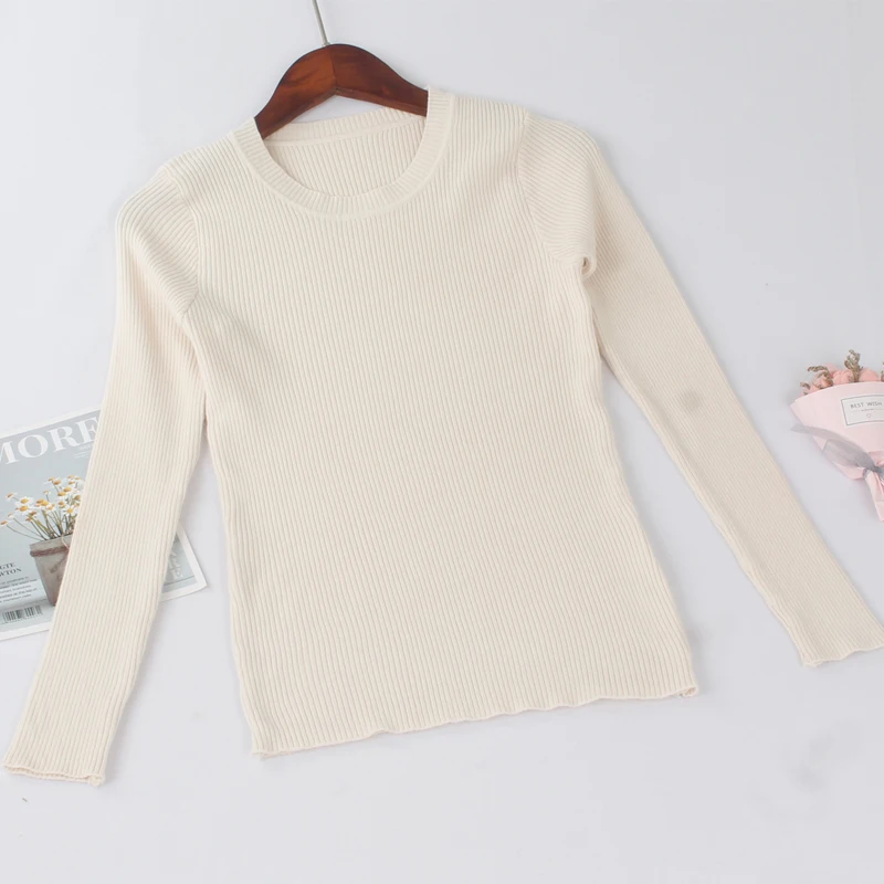 Apricot 528 ONLYSVTER дешевые Для женщин базовый свитер Эластичный Slim Fit джемпер задник, однотонный цвет, трикотажный пуловер Свитера с круглым вырезом Pull женские; Лидер продаж - Цвет: Apricot 528