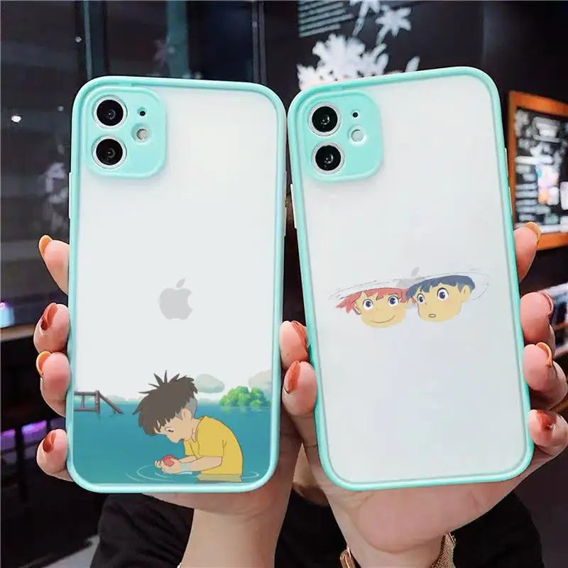 

Ponyo on the Cliff Phone Case For iPhone 12 11 Mini Pro XR XS Max 7 8 Plus X Matte transparent blue Back Cover