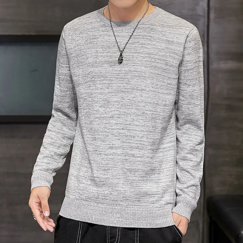 Однотонный свитер с круглым вырезом Мужская трикотажная одежда на осень и зиму